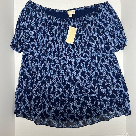 Michael Kors Tops - Michael Kors Sheer Blueberry Floral Print Off Shoulder Blouse Top 1X NWT  Blue